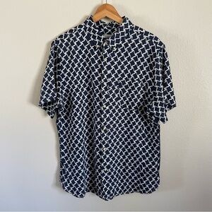 Surfside Supply Printed Linen Button Down Shirt Navy Blue Size Large